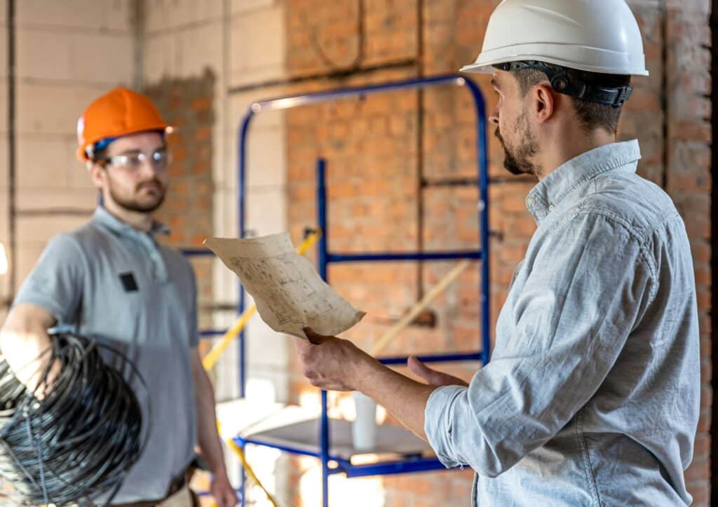 Two builders collaborate to build a new home.